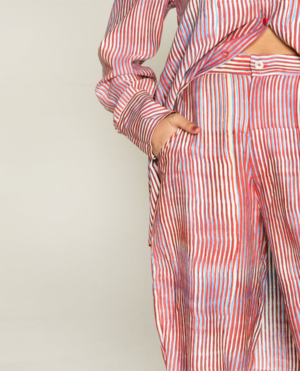 Regular Fit Pant at Kamakhyaa by Rias Jaipur. This item is Bhram by Rias Jaipur, Casual Wear, Cotton bemberg, Multicolor, Organic, Pants, Regular Fit, Striped