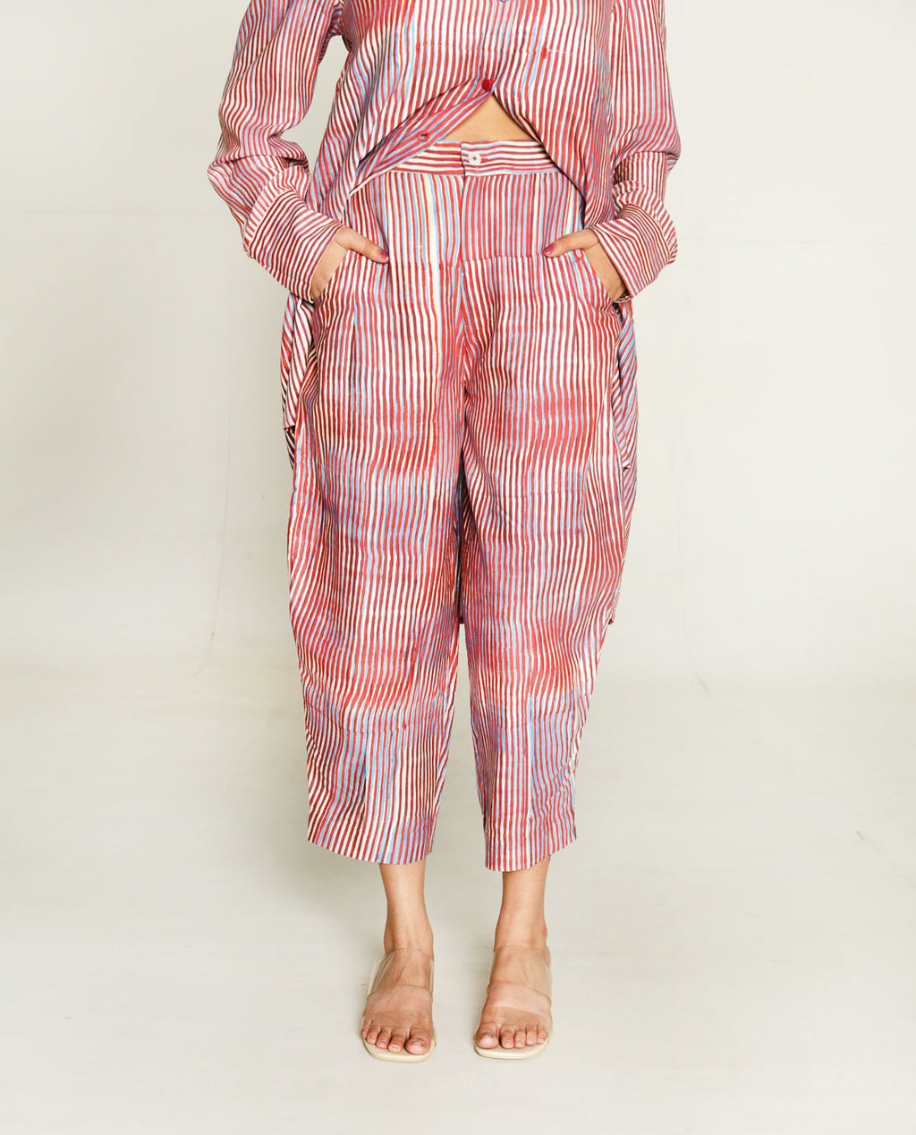 Regular Fit Pant at Kamakhyaa by Rias Jaipur. This item is Bhram by Rias Jaipur, Casual Wear, Cotton bemberg, Multicolor, Organic, Pants, Regular Fit, Striped