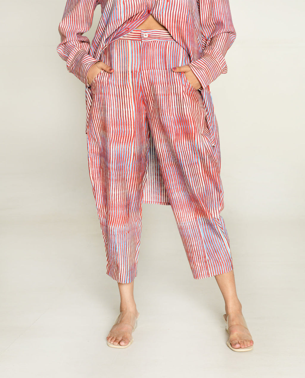 Regular Fit Pant at Kamakhyaa by Rias Jaipur. This item is Bhram by Rias Jaipur, Casual Wear, Cotton bemberg, Multicolor, Organic, Pants, Regular Fit, Striped