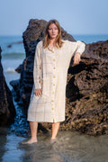 Relaxed Fit Checks Shirt Dress at Kamakhyaa by Krushnachuda. This item is Casual Wear, Checks, Handloom Cotton, Natural Dye, Organic, Relaxed Fit, Shirts, White