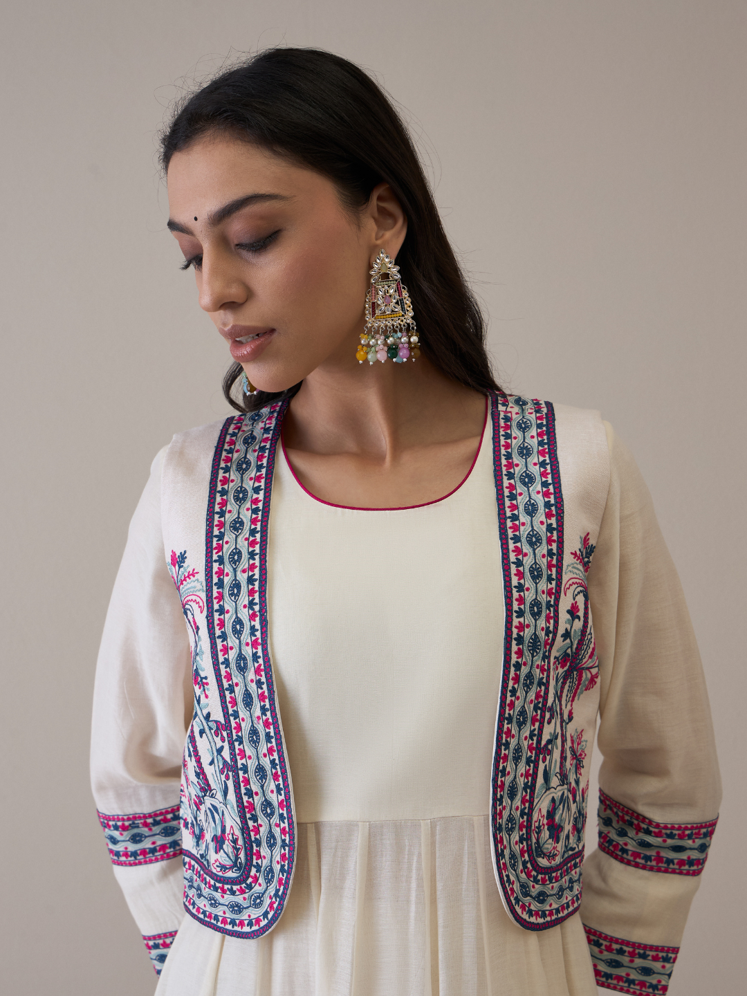 Resham Embroidered Kurta Set with Jacket at Kamakhyaa by RoohbyRidhimaa. This item is Avani by RoohbyRidhimaa, Ethnic Wear, Kurta Pant Sets, Pure Chanderi, Regular Fit, Resham Embroidered, Toxin free, White