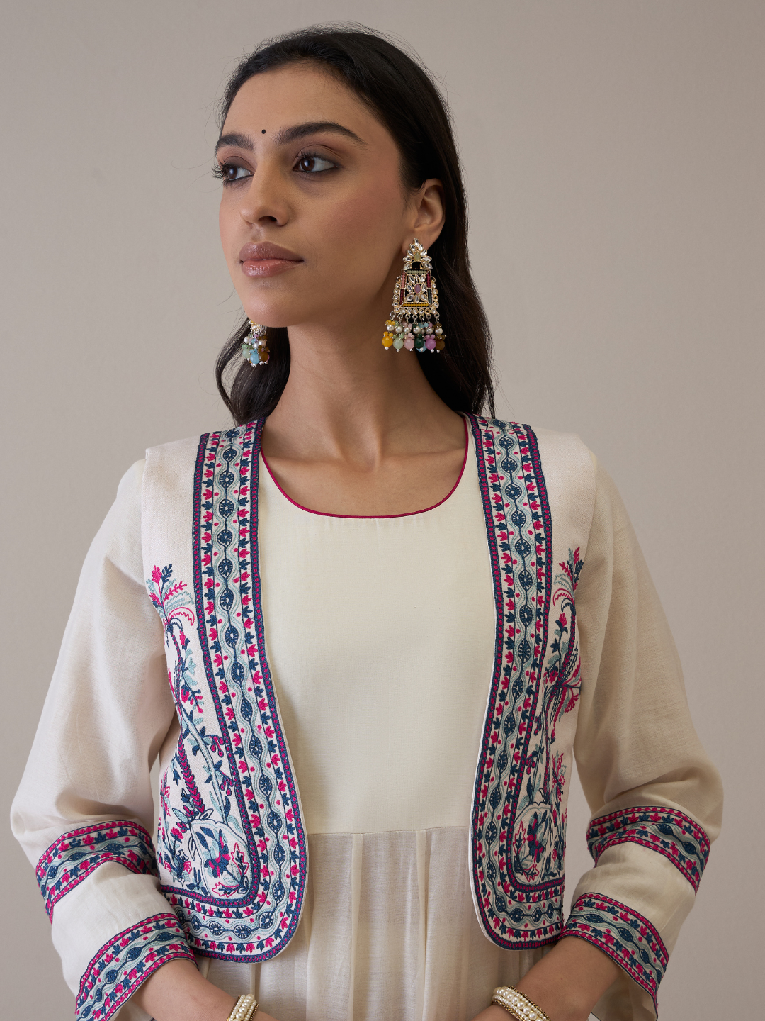 Resham Embroidered Kurta Set with Jacket at Kamakhyaa by RoohbyRidhimaa. This item is Avani by RoohbyRidhimaa, Ethnic Wear, Kurta Pant Sets, Pure Chanderi, Regular Fit, Resham Embroidered, Toxin free, White