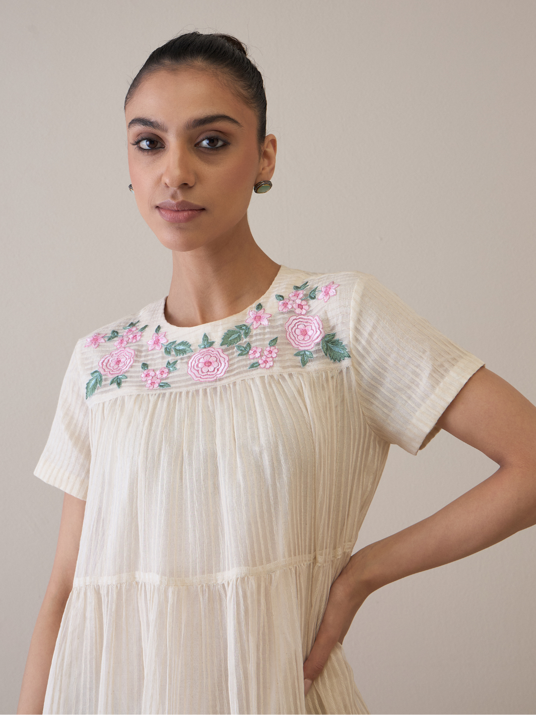 Resham Embroidered Organza Dress at Kamakhyaa by RoohbyRidhimaa. This item is Avani by RoohbyRidhimaa, Casual Wear, Handloom Silk Organza, Relaxed Fit, Resham Embroidered, Silk Organza, Tiered Dresses, Toxin free, White