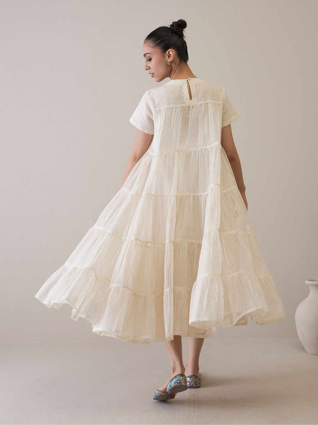 Resham Embroidered Organza Dress at Kamakhyaa by RoohbyRidhimaa. This item is Avani by RoohbyRidhimaa, Casual Wear, Handloom Silk Organza, Relaxed Fit, Resham Embroidered, Silk Organza, Tiered Dresses, Toxin free, White