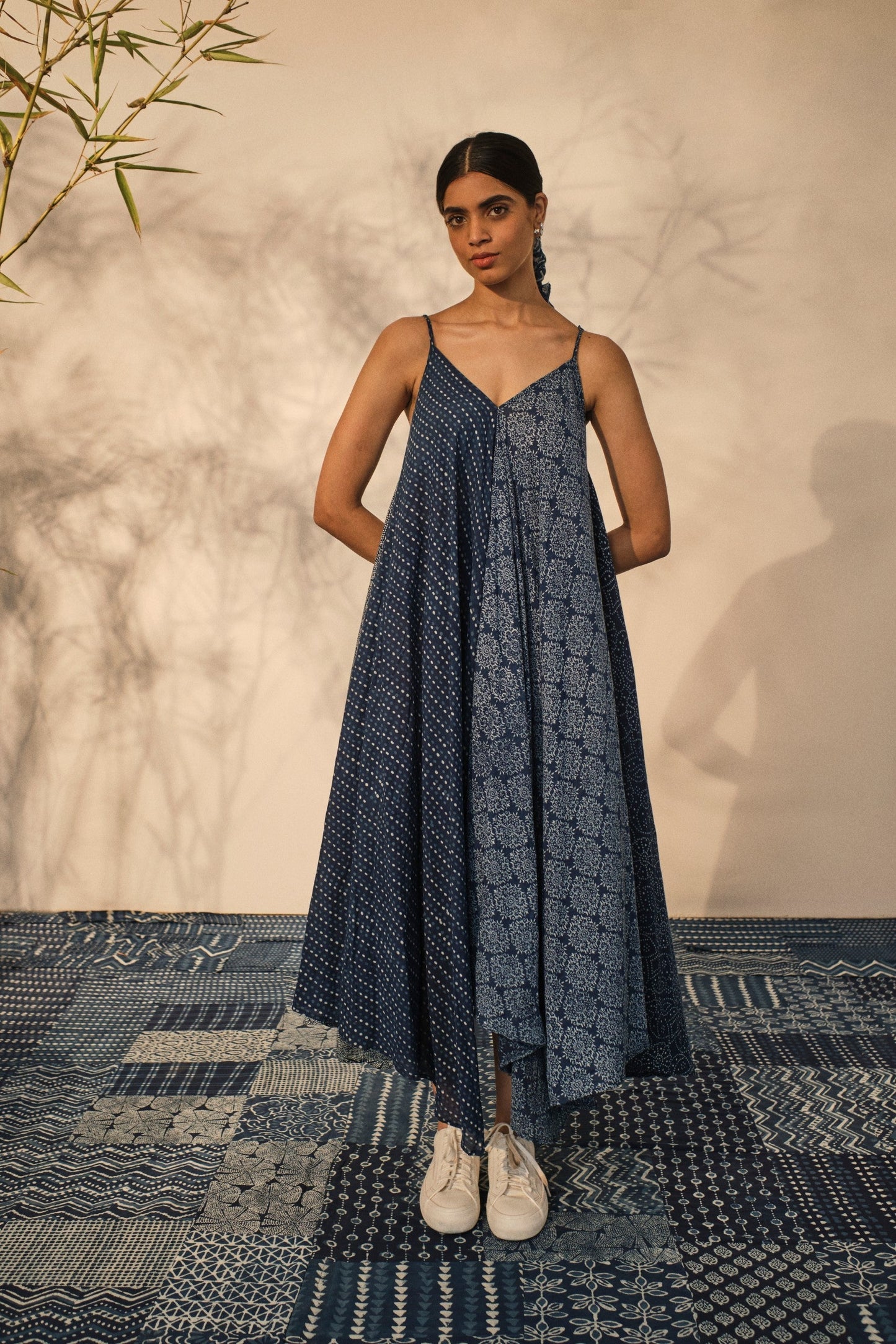 Resort Wear Maxi Dress at Kamakhyaa by Akashii Clothing. This item is 100% Blue Indigo Cotton, Bagru Prints, Blue, handmade, Maxi Dresses, Neeli by Akashi Clothing, Organic, Relaxed Fit, Resort Wear