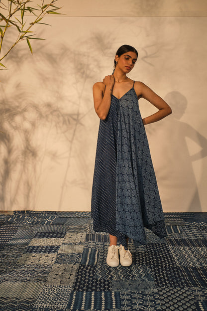 Resort Wear Maxi Dress at Kamakhyaa by Akashii Clothing. This item is 100% Blue Indigo Cotton, Bagru Prints, Blue, handmade, Maxi Dresses, Neeli by Akashi Clothing, Organic, Relaxed Fit, Resort Wear