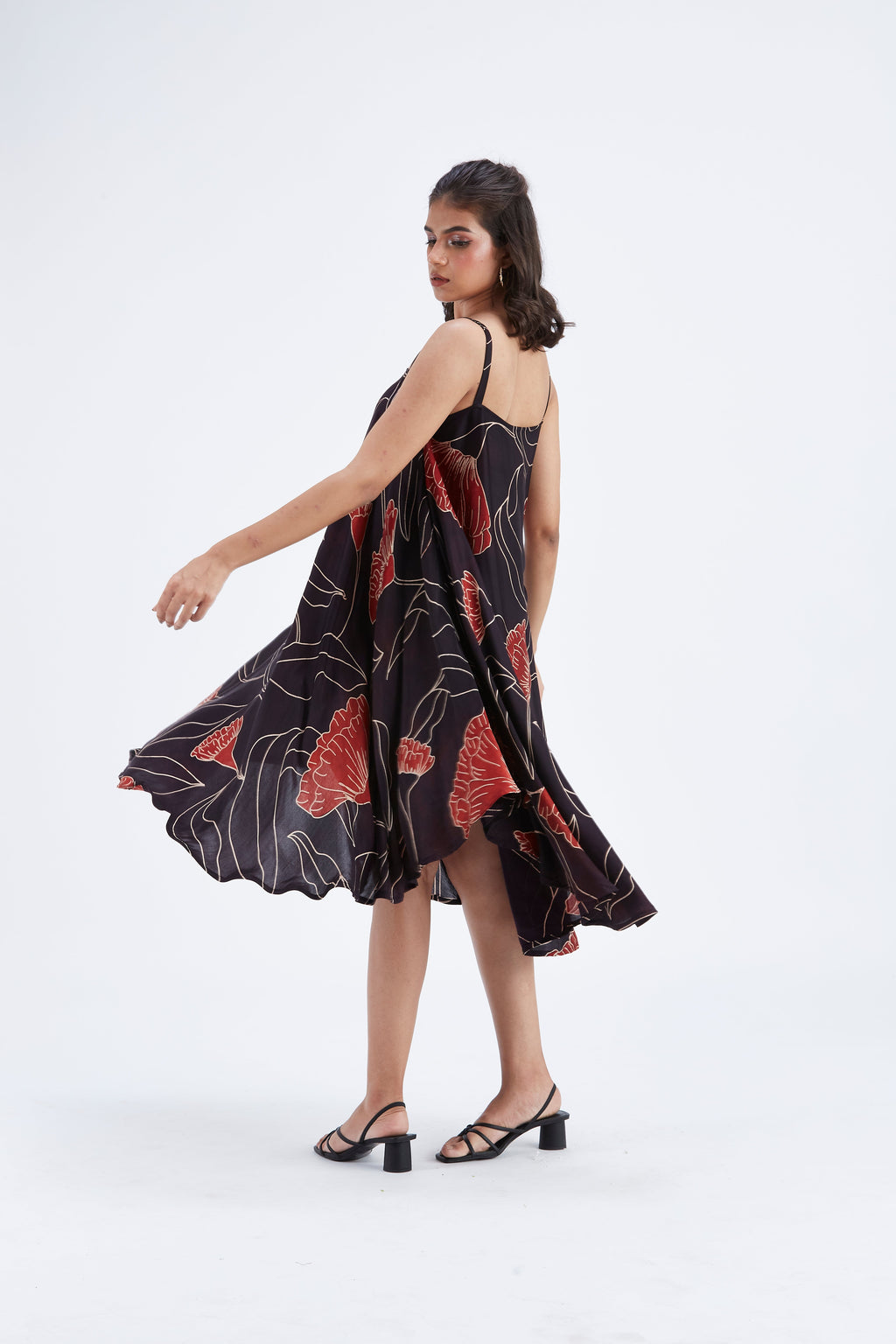 Reya Black Floral Hand Printed Cotton Dress at Kamakhyaa by Hasttvam. This item is Black, Cotton, Ete by Hasttvam, Floral Prints, Fusion Wear, Hand Printed, Womenswear