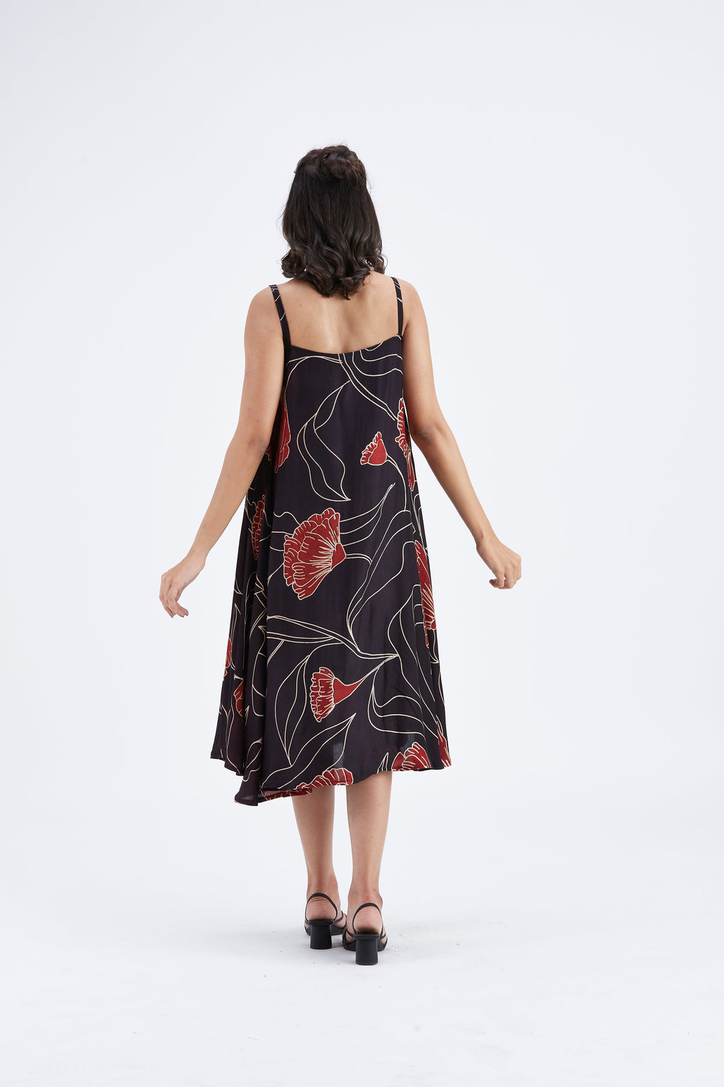 Reya Black Floral Hand Printed Cotton Dress at Kamakhyaa by Hasttvam. This item is Black, Cotton, Ete by Hasttvam, Floral Prints, Fusion Wear, Hand Printed, Womenswear