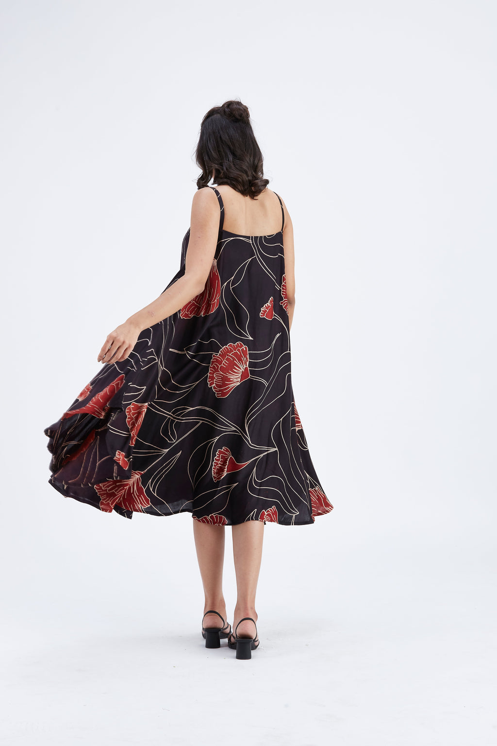 Reya Black Floral Hand Printed Cotton Dress at Kamakhyaa by Hasttvam. This item is Black, Cotton, Ete by Hasttvam, Floral Prints, Fusion Wear, Hand Printed, Womenswear