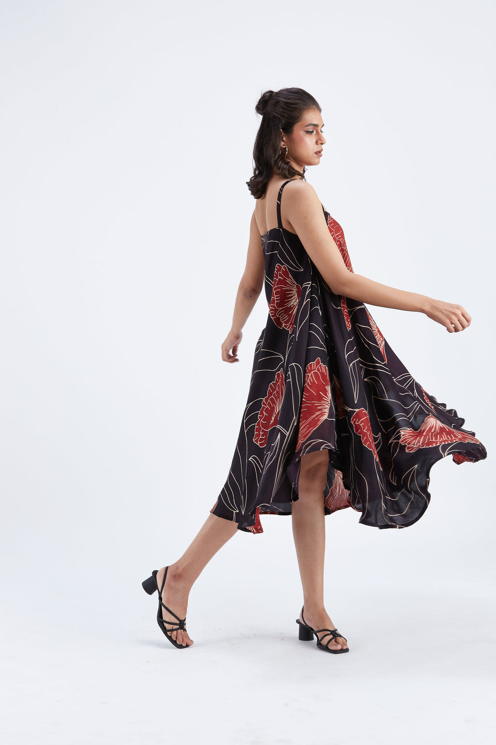 Reya Black Floral Hand Printed Cotton Dress at Kamakhyaa by Hasttvam. This item is Black, Cotton, Ete by Hasttvam, Floral Prints, Fusion Wear, Hand Printed, Womenswear