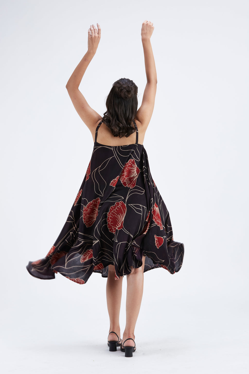 Reya Black Floral Hand Printed Cotton Dress at Kamakhyaa by Hasttvam. This item is Black, Cotton, Ete by Hasttvam, Floral Prints, Fusion Wear, Hand Printed, Womenswear