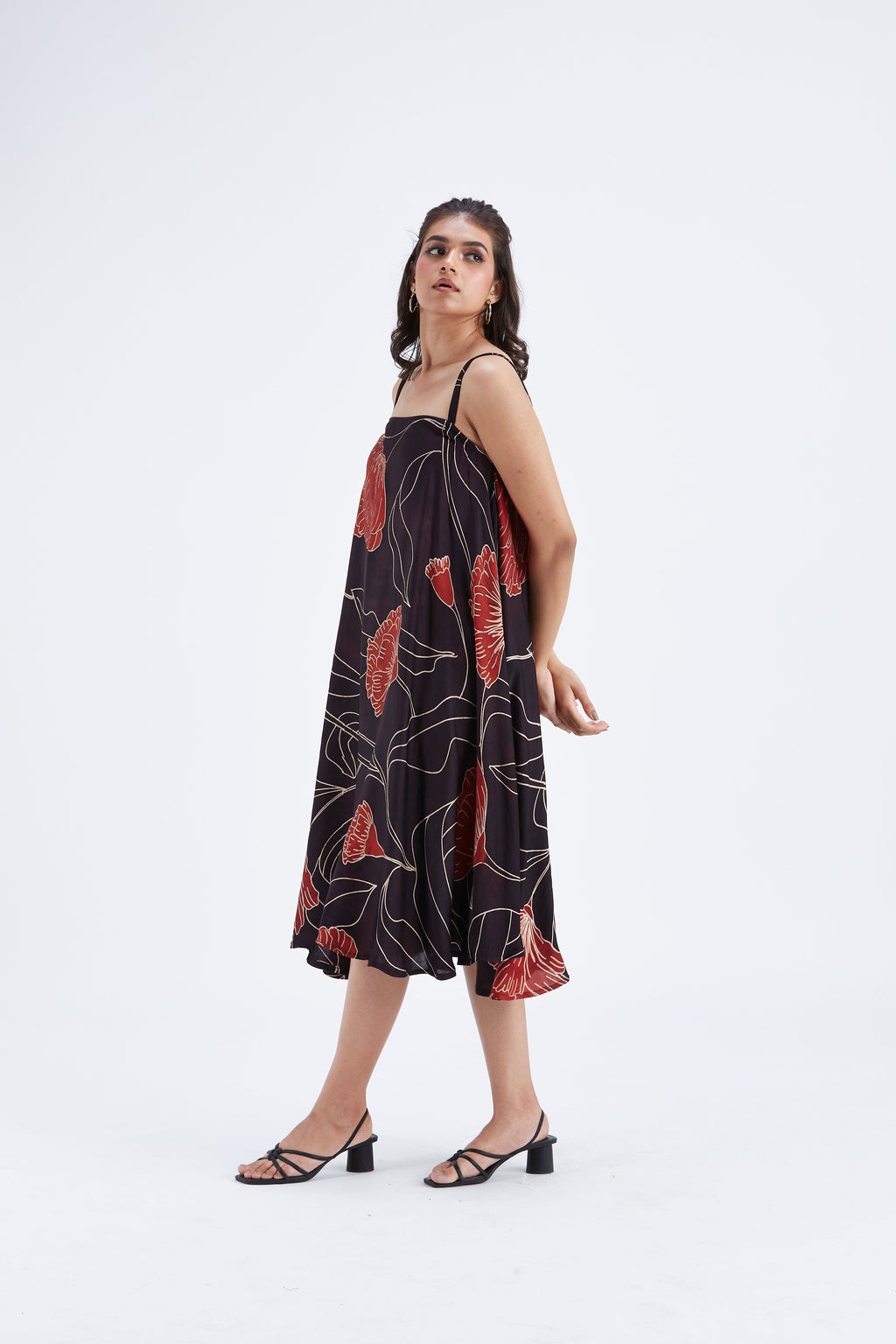 Reya Black Floral Hand Printed Cotton Dress at Kamakhyaa by Hasttvam. This item is Black, Cotton, Ete by Hasttvam, Floral Prints, Fusion Wear, Hand Printed, Womenswear