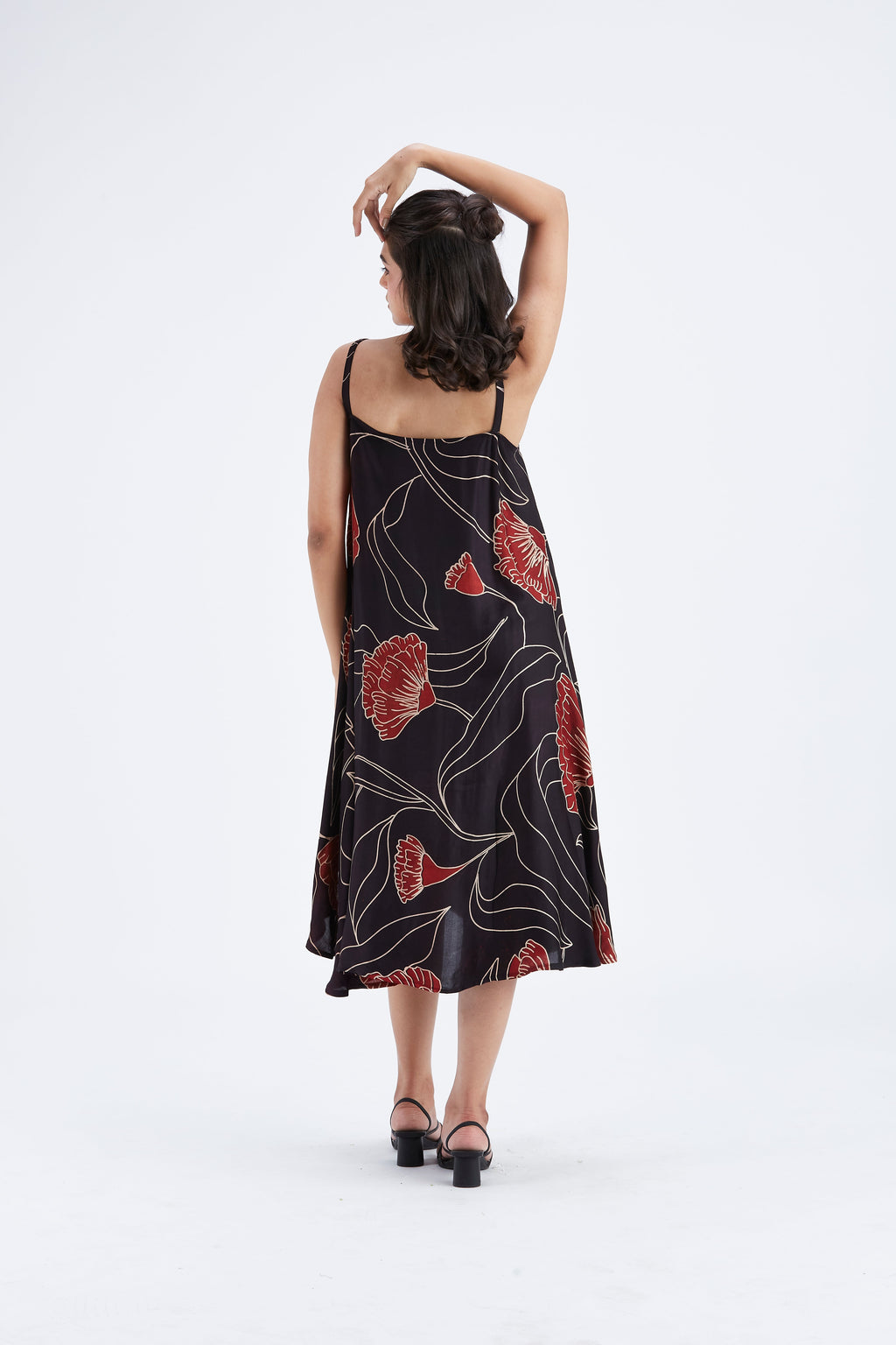 Reya Black Floral Hand Printed Cotton Dress at Kamakhyaa by Hasttvam. This item is Black, Cotton, Ete by Hasttvam, Floral Prints, Fusion Wear, Hand Printed, Womenswear
