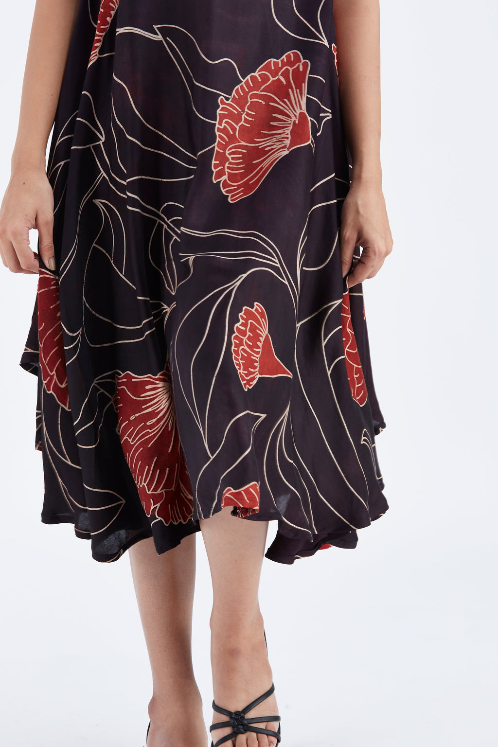 Reya Black Floral Hand Printed Cotton Dress at Kamakhyaa by Hasttvam. This item is Black, Cotton, Ete by Hasttvam, Floral Prints, Fusion Wear, Hand Printed, Womenswear