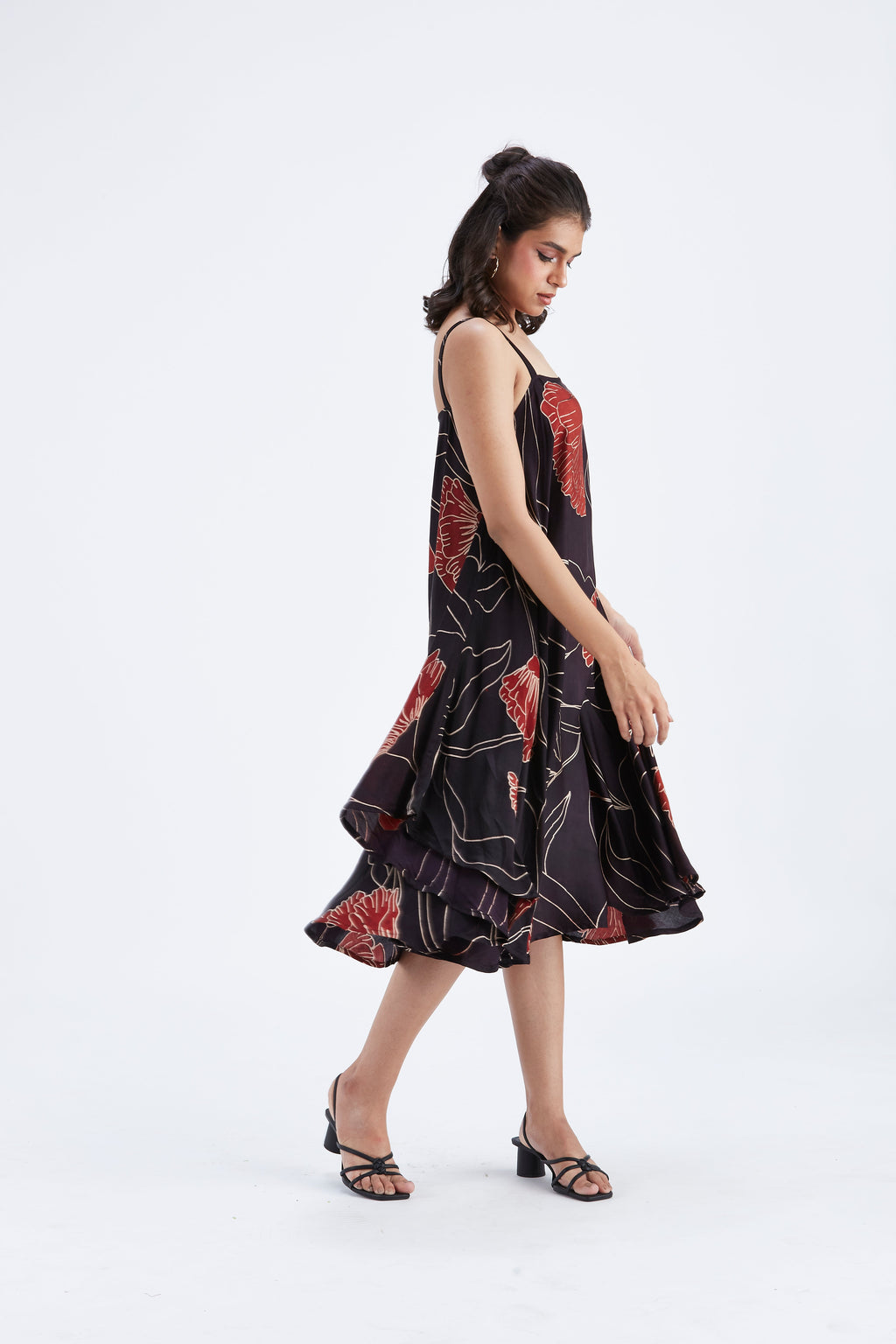 Reya Black Floral Hand Printed Cotton Dress at Kamakhyaa by Hasttvam. This item is Black, Cotton, Ete by Hasttvam, Floral Prints, Fusion Wear, Hand Printed, Womenswear