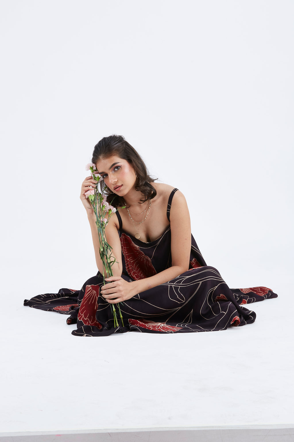 Reya Black Floral Hand Printed Cotton Dress at Kamakhyaa by Hasttvam. This item is Black, Cotton, Ete by Hasttvam, Floral Prints, Fusion Wear, Hand Printed, Womenswear