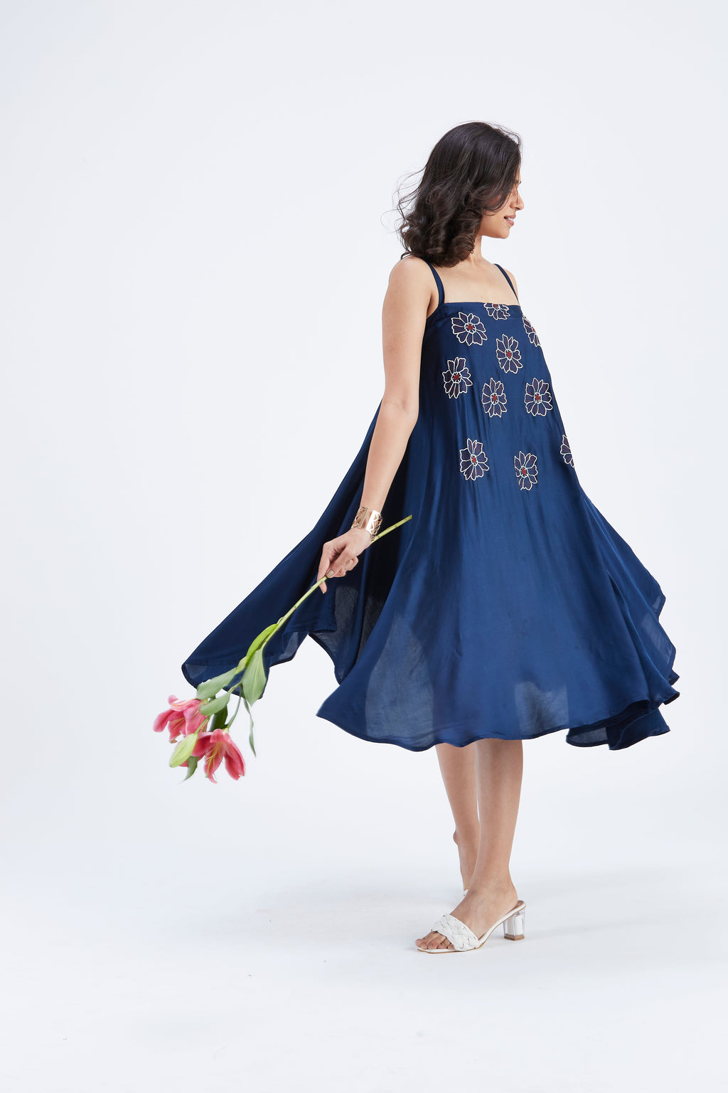 Reya Indigo Floral Hand Printed Modal Dress at Kamakhyaa by Hasttvam. This item is Ete by Hasttvam, Floral Prints, Fusion Wear, Hand Printed, Indigo, Modal, Womenswear