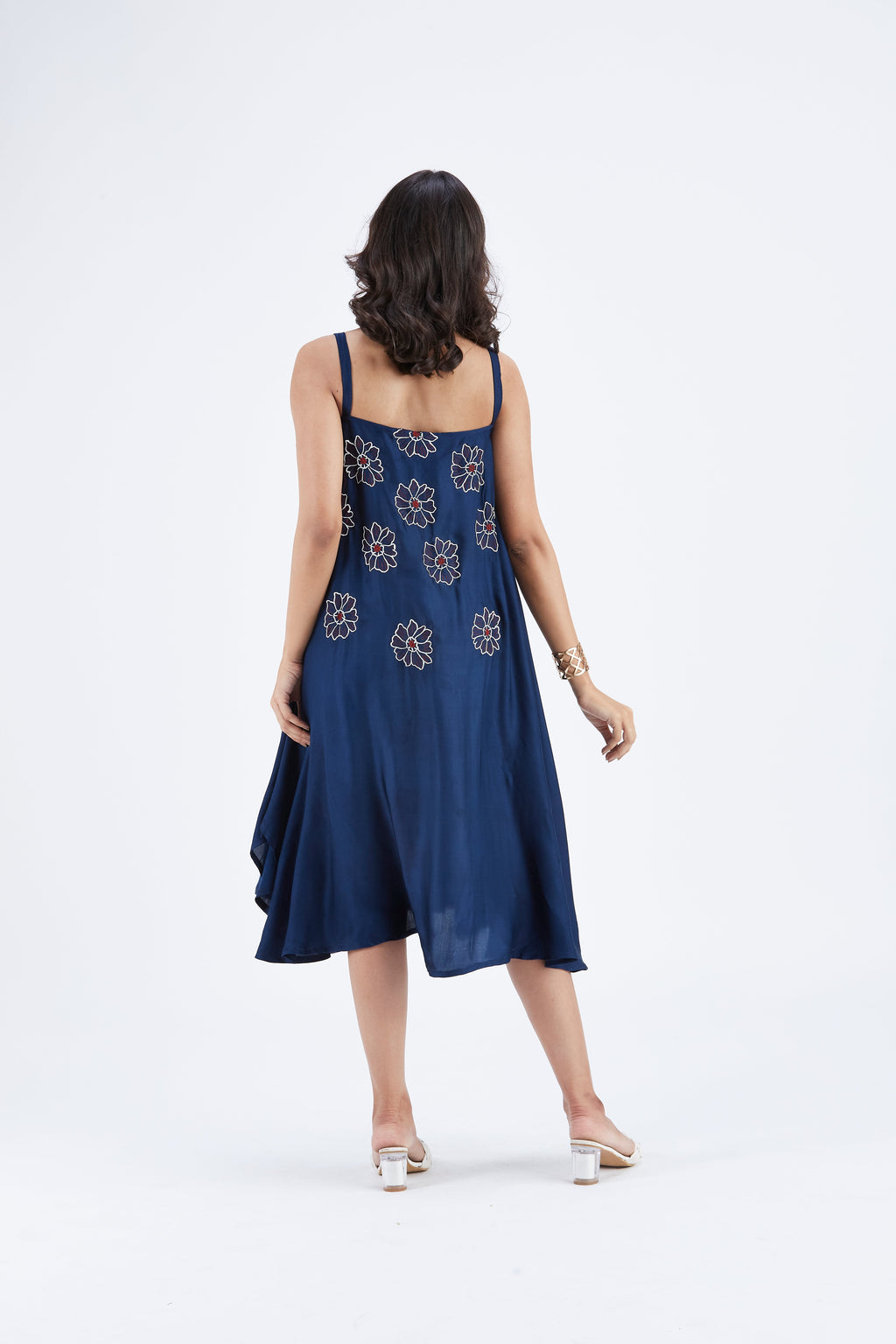 Reya Indigo Floral Hand Printed Modal Dress at Kamakhyaa by Hasttvam. This item is Ete by Hasttvam, Floral Prints, Fusion Wear, Hand Printed, Indigo, Modal, Womenswear