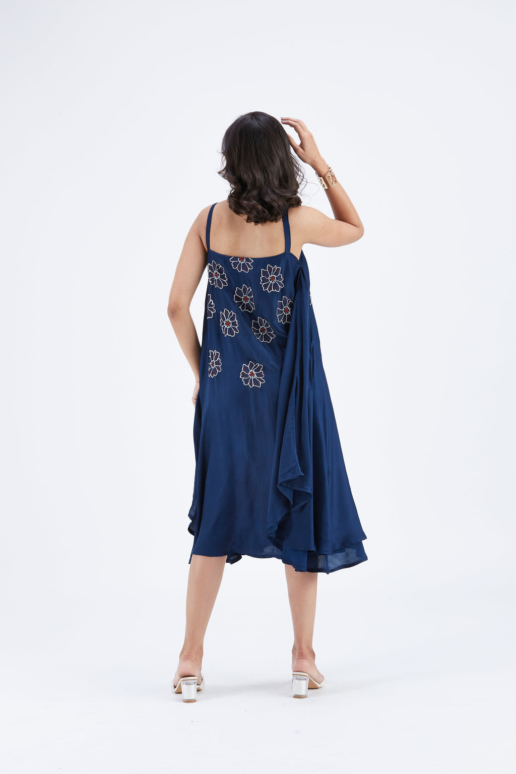 Reya Indigo Floral Hand Printed Modal Dress at Kamakhyaa by Hasttvam. This item is Ete by Hasttvam, Floral Prints, Fusion Wear, Hand Printed, Indigo, Modal, Womenswear