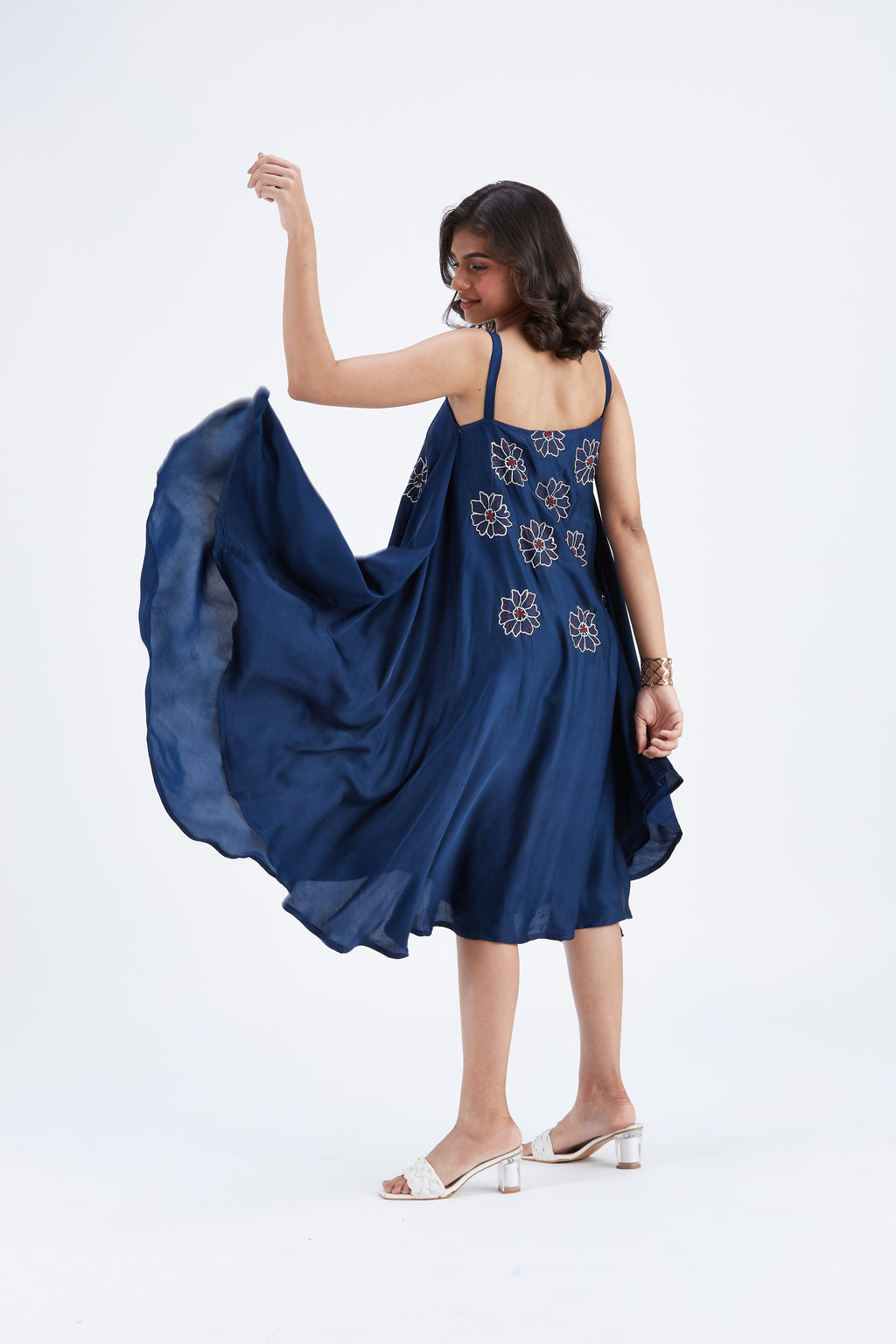 Reya Indigo Floral Hand Printed Modal Dress at Kamakhyaa by Hasttvam. This item is Ete by Hasttvam, Floral Prints, Fusion Wear, Hand Printed, Indigo, Modal, Womenswear