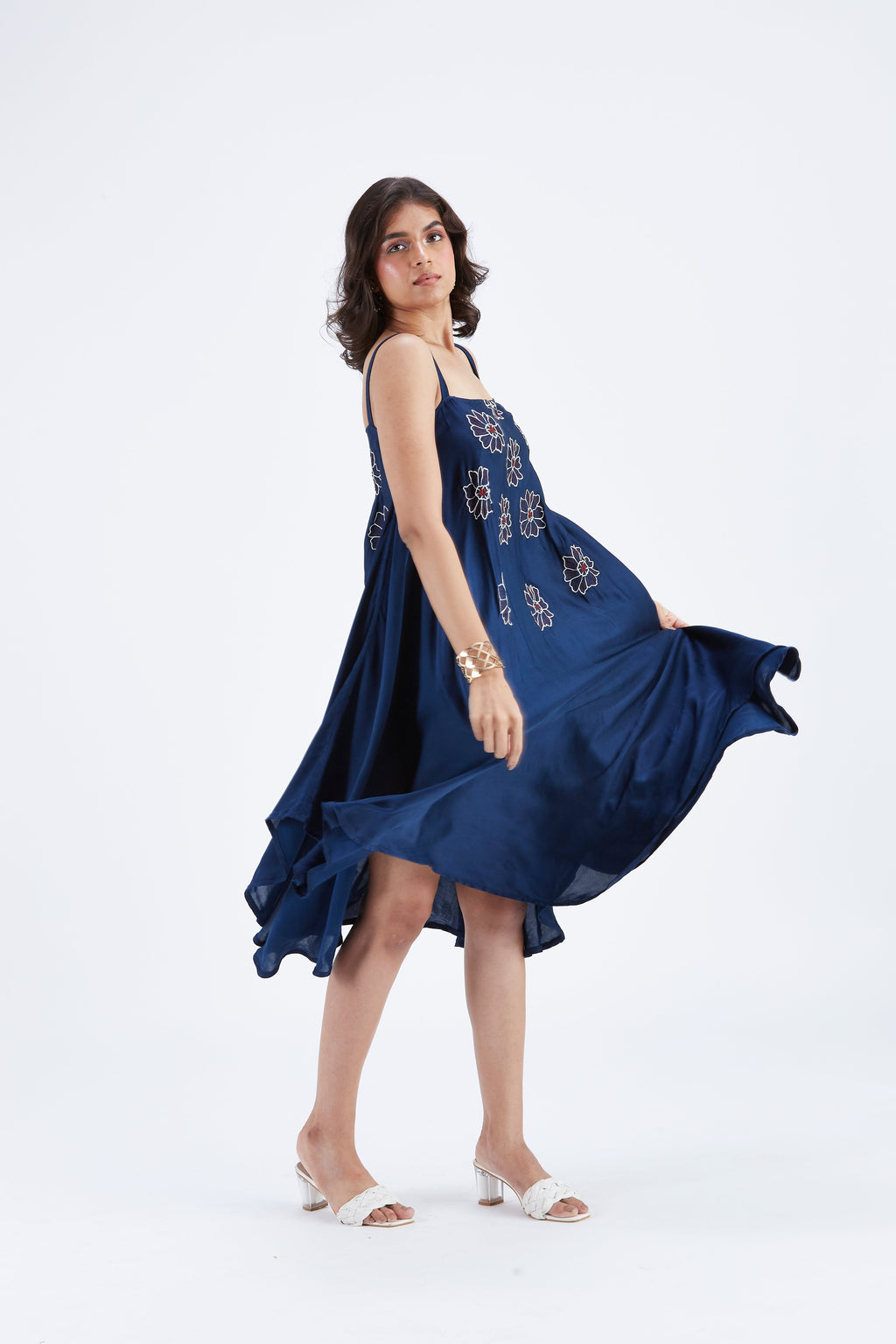 Reya Indigo Floral Hand Printed Modal Dress at Kamakhyaa by Hasttvam. This item is Ete by Hasttvam, Floral Prints, Fusion Wear, Hand Printed, Indigo, Modal, Womenswear