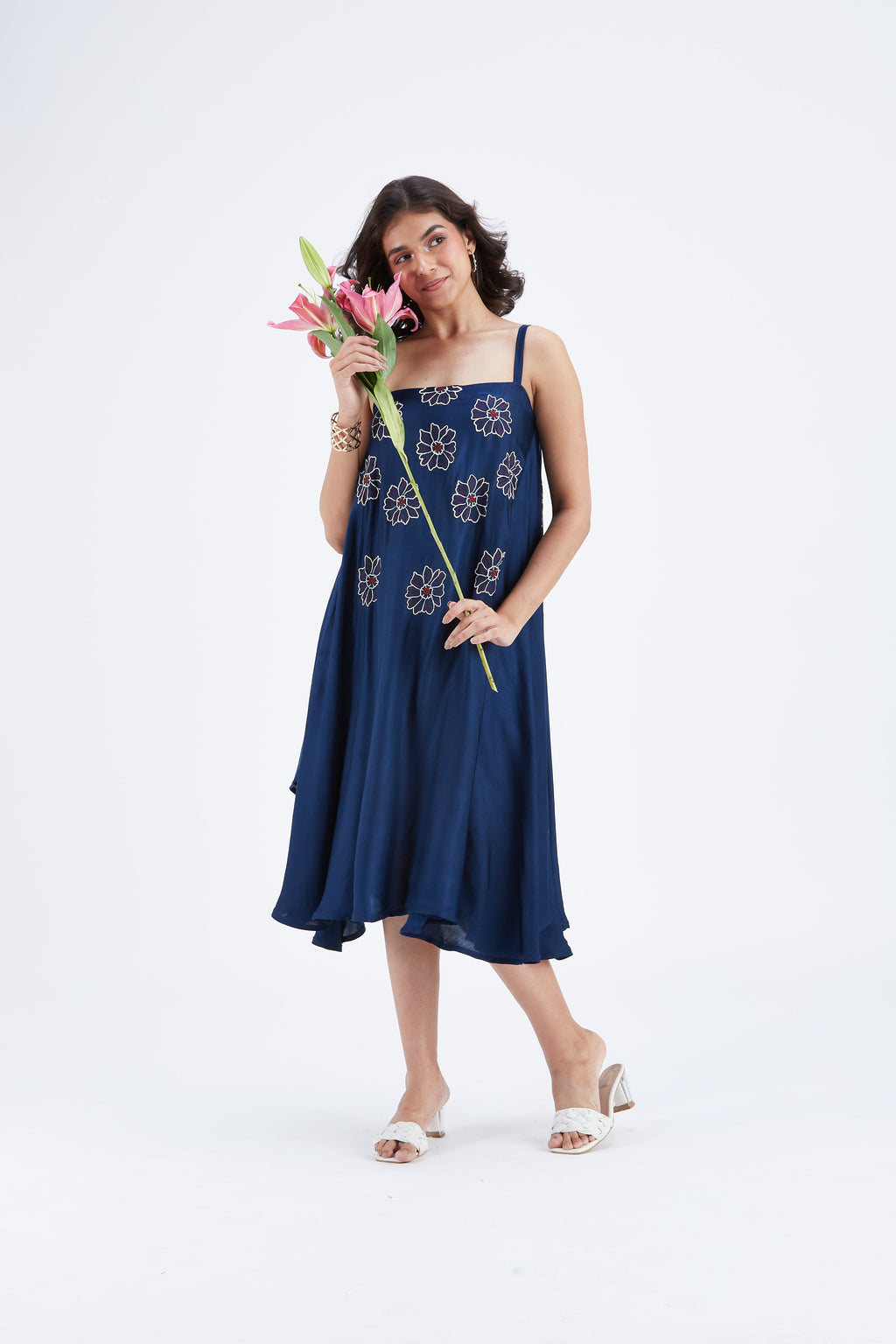 Reya Indigo Floral Hand Printed Modal Dress at Kamakhyaa by Hasttvam. This item is Ete by Hasttvam, Floral Prints, Fusion Wear, Hand Printed, Indigo, Modal, Womenswear