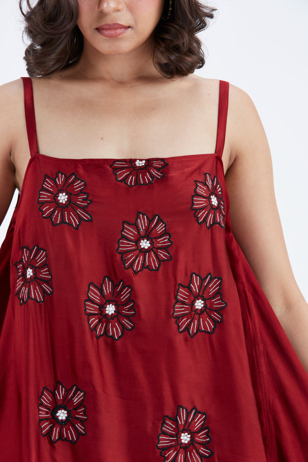 Reya Red Floral Hand Printed Cotton Dress at Kamakhyaa by Hasttvam. This item is Cotton, Ete by Hasttvam, Floral Prints, Fusion Wear, Hand Printed, Red, Womenswear