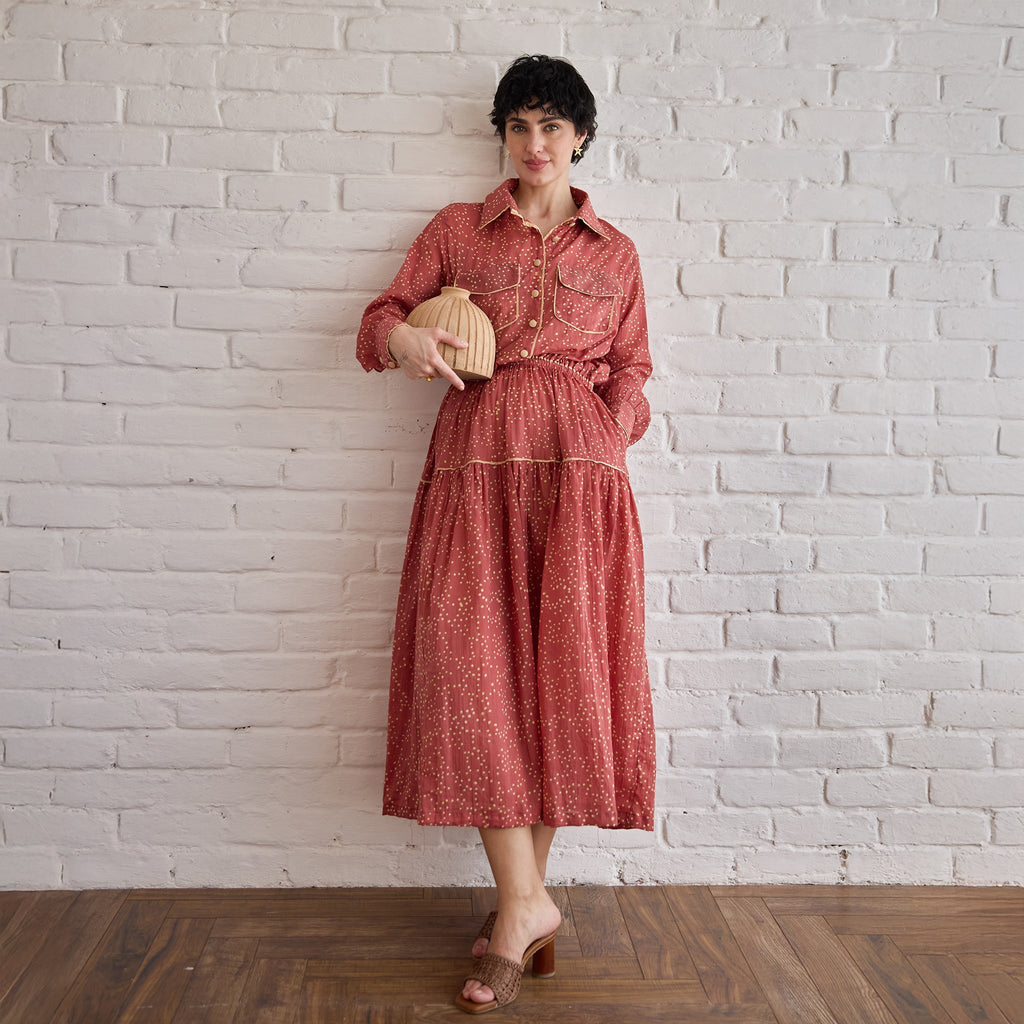 Rose Meadow Shirt at Kamakhyaa by Taro. This item is Artisan made, Cotton Mulmul, Red, Shirts, Under $150, Whispers of Summer by Taro