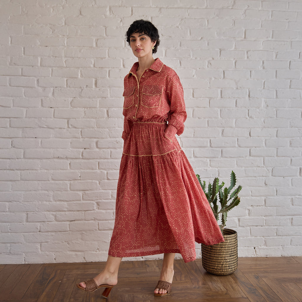 Rose Meadow Skirt at Kamakhyaa by Taro. This item is Artisan made, Cotton Mulmul, Red, Skirts, Under $200, Whispers of Summer by Taro