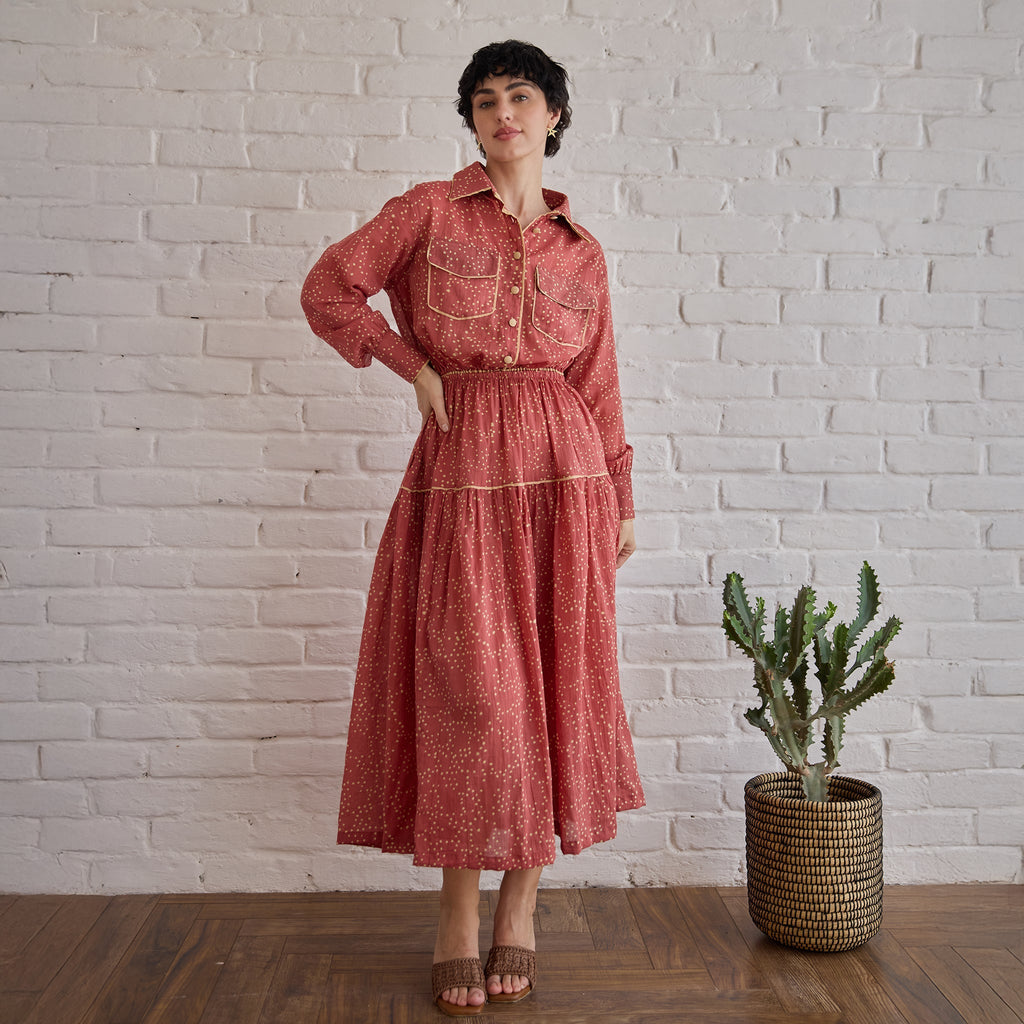 Rose Meadow Skirt at Kamakhyaa by Taro. This item is Artisan made, Cotton Mulmul, Red, Skirts, Under $200, Whispers of Summer by Taro
