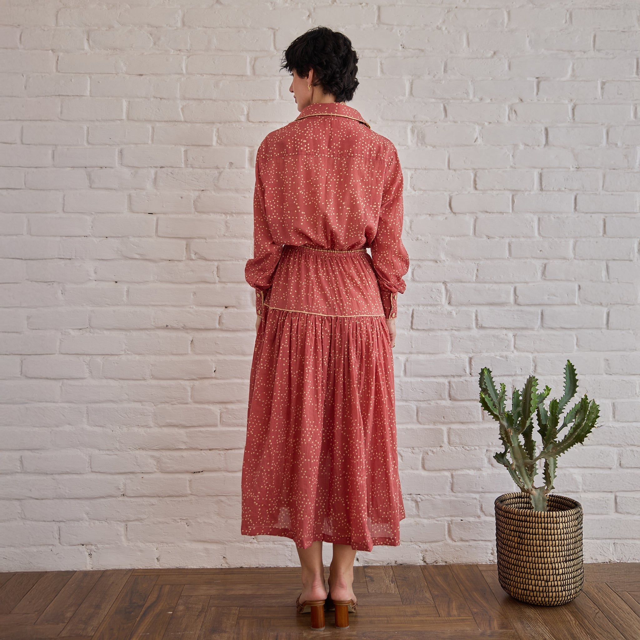 Rose Whisper at Kamakhyaa by Taro. This item is Artisan made, Cotton Mulmul, Red, Shirt Dresses, Whispers of Summer by Taro