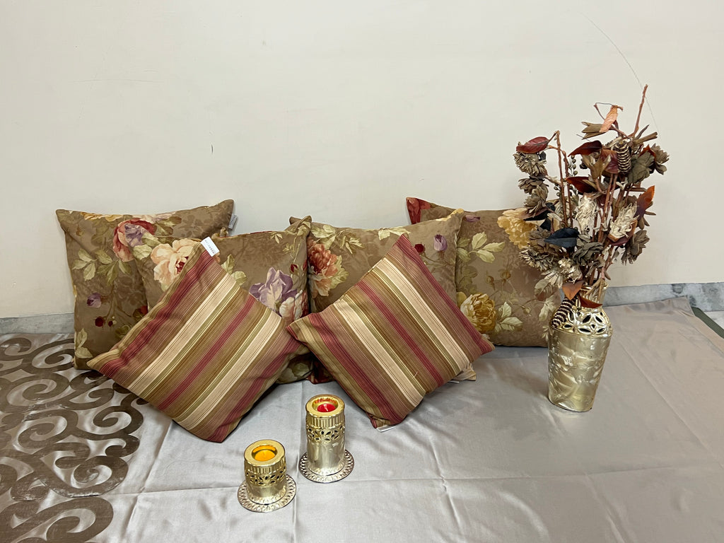 Roseline Cushion Cover Sets at Kamakhyaa by Aetherea. This item is Cotton, Cushion covers, Floral, Home, Printed, Stripes, Upcycled