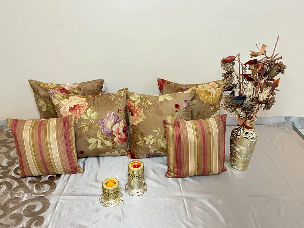 Roseline Cushion Cover Sets at Kamakhyaa by Aetherea. This item is Cotton, Cushion covers, Floral, Home, Printed, Stripes, Upcycled