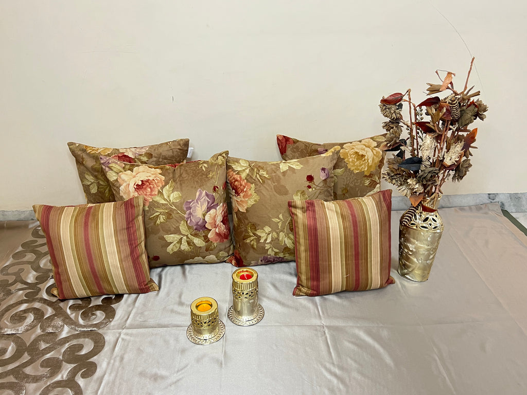 Roseline Cushion Cover Sets at Kamakhyaa by Aetherea. This item is Cotton, Cushion covers, Floral, Home, Printed, Stripes, Upcycled