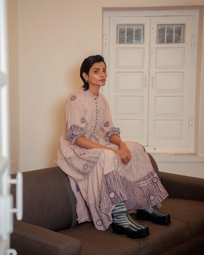 Rosy Ballet at Kamakhyaa by The Loom Art. This item is Casual Wear, Embroidered, Handwoven Cotton Silk, July Sale, July Sale 2023, Lucid Dreams, Luicid Dream, Office, Office Wear, Organic, Pink, Tiered Dresses, Womenswear