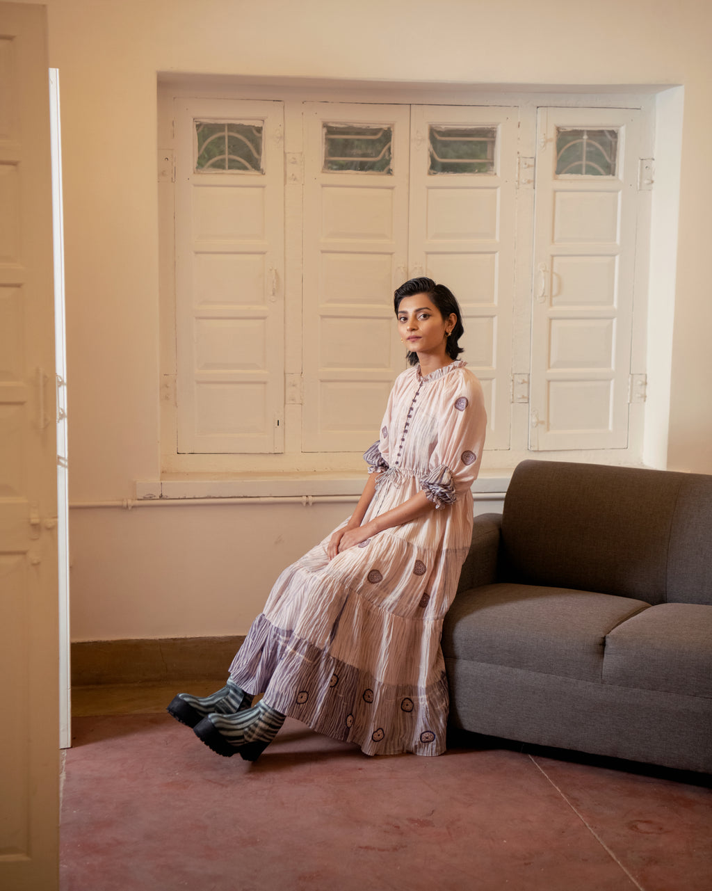 Rosy Ballet at Kamakhyaa by The Loom Art. This item is Casual Wear, Embroidered, Handwoven Cotton Silk, July Sale, July Sale 2023, Lucid Dreams, Luicid Dream, Office, Office Wear, Organic, Pink, Tiered Dresses, Womenswear