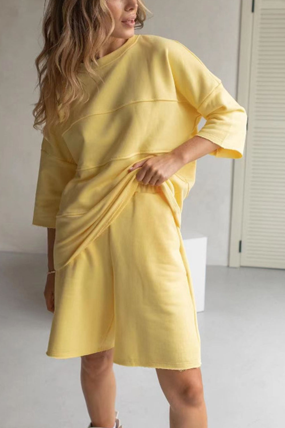 Round Neck Long Sleeve Top and Shorts Set at kamakhyaa.com by Trendsi. This item is Ship From Overseas, Under $50, X.L.J