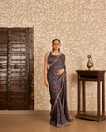 Round neck blouse with saree at Kamakhyaa by Akashi Clothing. This item is Ajrakh by Akashi Clothing, Under $150