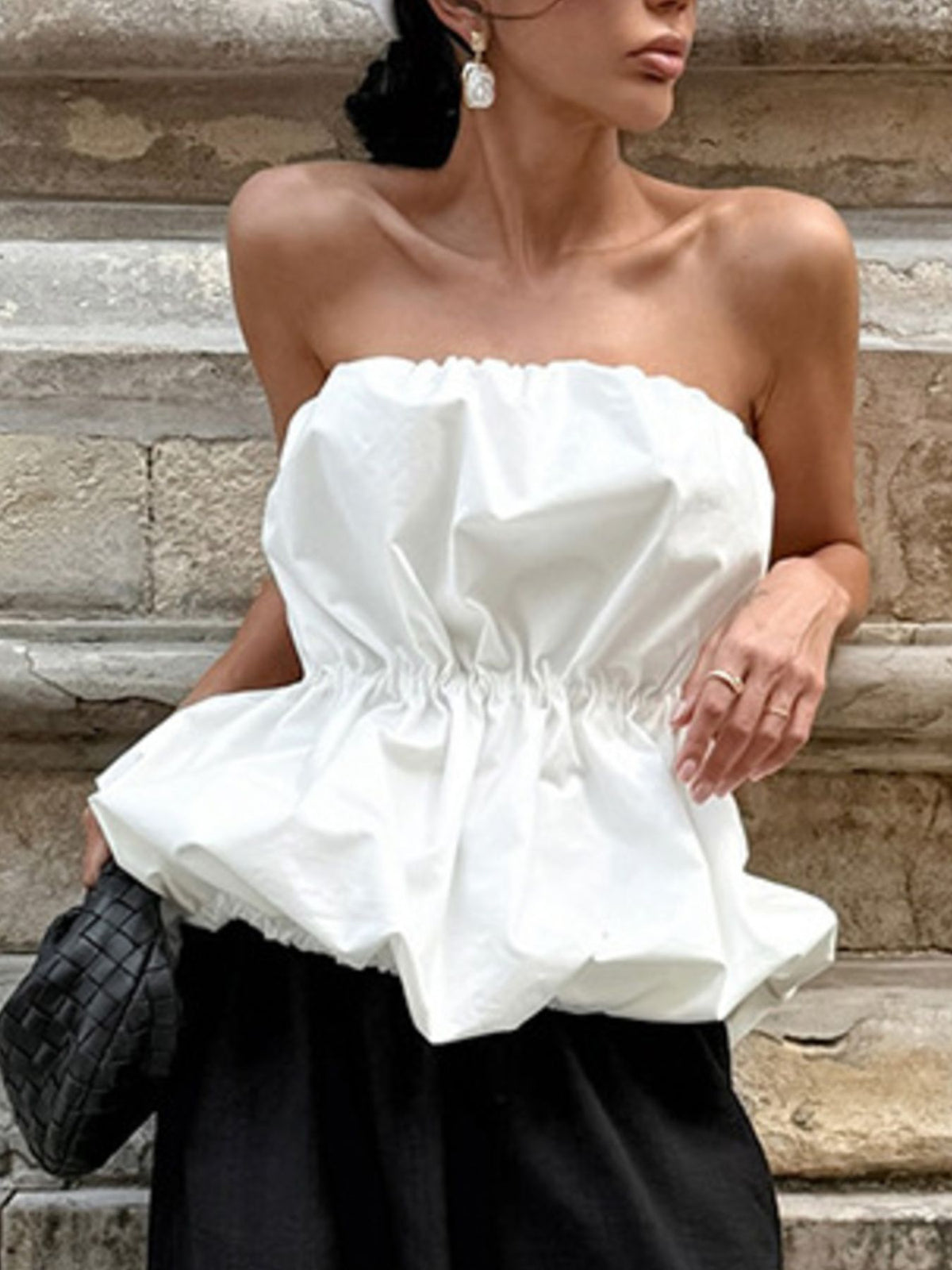 Ruched Bubble Hem Tube Top at kamakhyaa.com by Trendsi. This item is Chic Charm, Ship From Overseas, Under $50