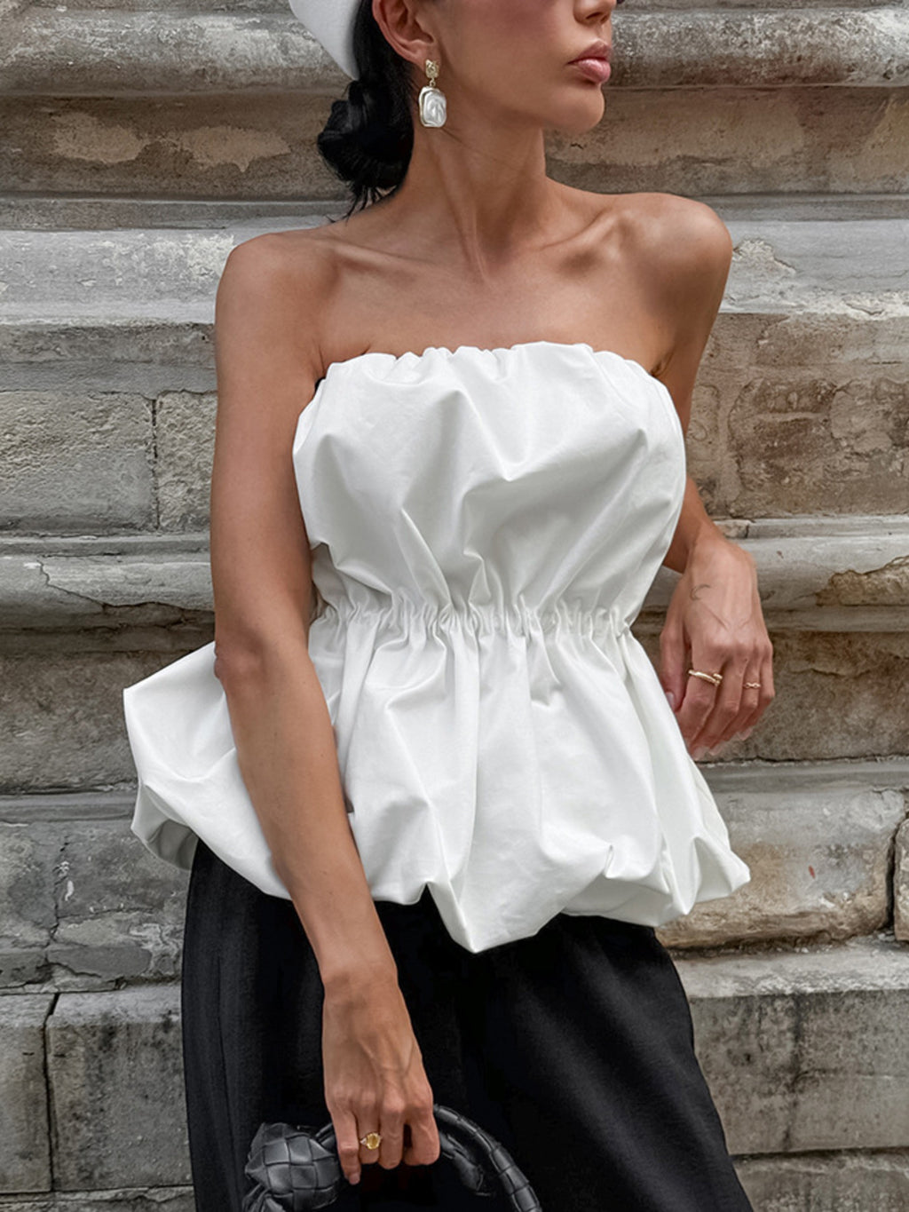 Ruched Bubble Hem Tube Top at kamakhyaa.com by Trendsi. This item is Chic Charm, Ship From Overseas, Under $50