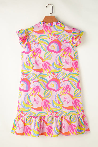 Ruffled Printed Cap Sleeve Mini Dress at Kamakhyaa by Trendsi. This item is Ship From Overseas, SYNZ, Trendsi