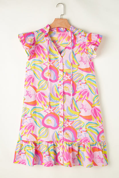 Ruffled Printed Cap Sleeve Mini Dress at Kamakhyaa by Trendsi. This item is Ship From Overseas, SYNZ, Trendsi