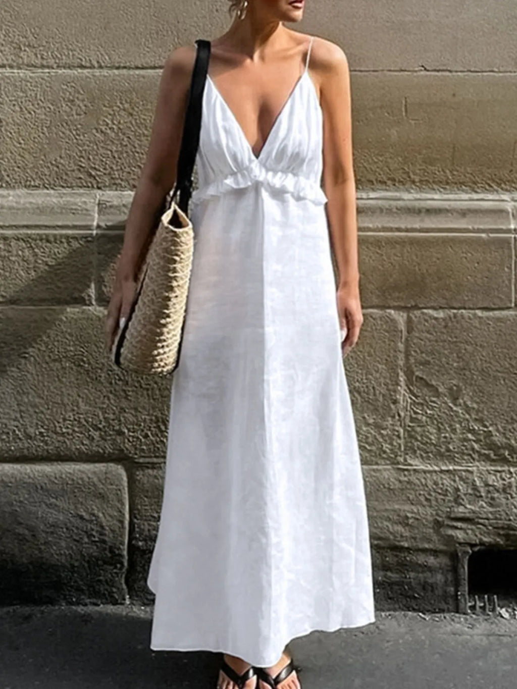Ruffled V-Neck Maxi Dress at kamakhyaa.com by Trendsi. This item is OutdoorStyle, Ship From Overseas, Under $100