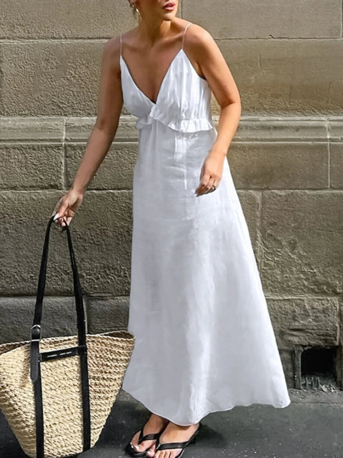 Ruffled V-Neck Maxi Dress at kamakhyaa.com by Trendsi. This item is OutdoorStyle, Ship From Overseas, Under $100