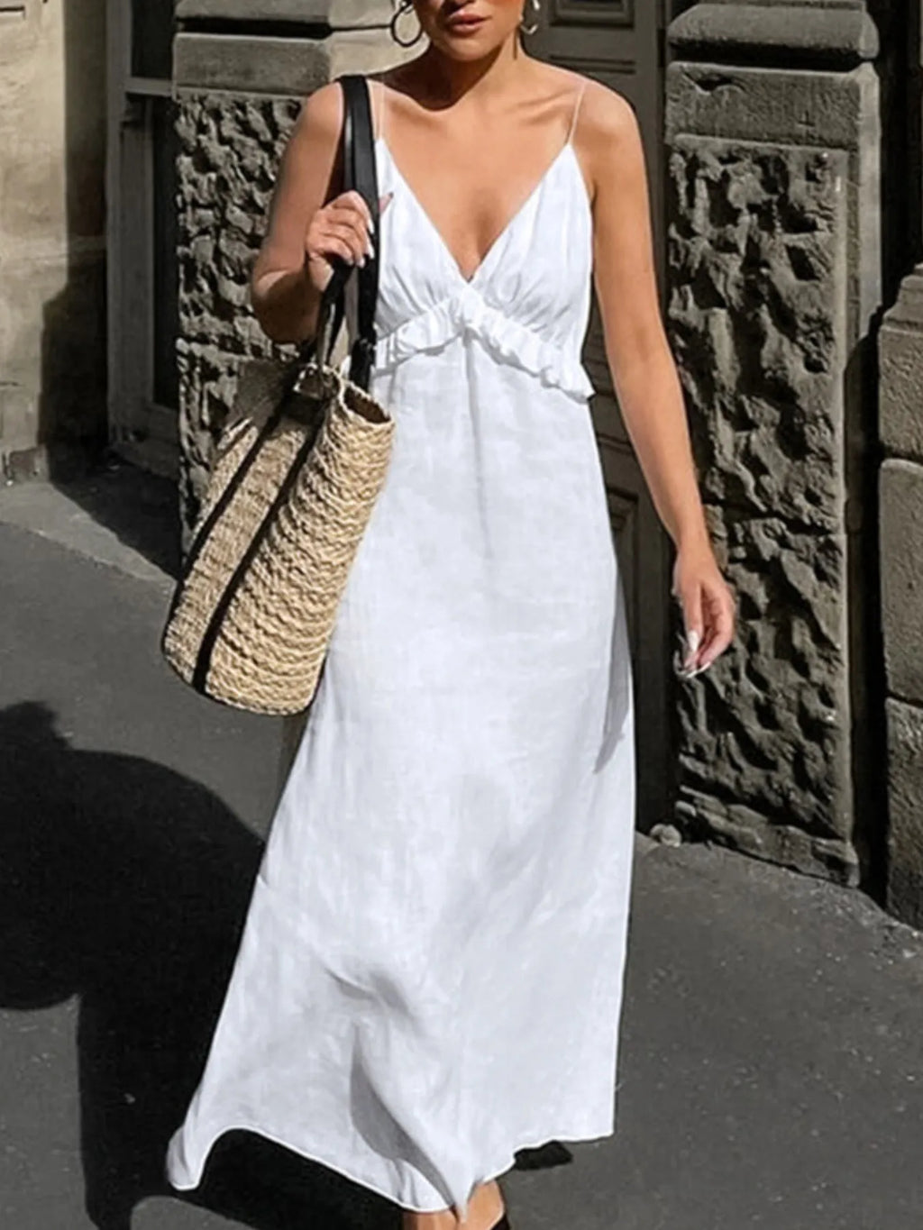 Ruffled V-Neck Maxi Dress at kamakhyaa.com by Trendsi. This item is OutdoorStyle, Ship From Overseas, Under $100