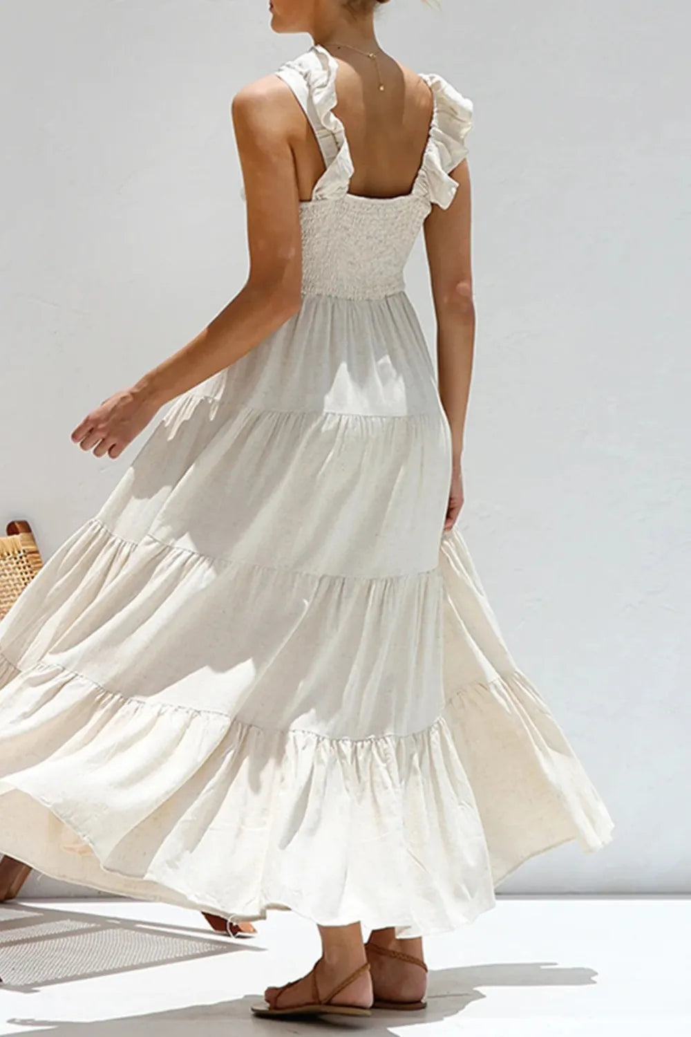 Ruffled V-Neck Tiered Dress at kamakhyaa.com by Trendsi. This item is Denim Heritage, Ship From Overseas, Under $50