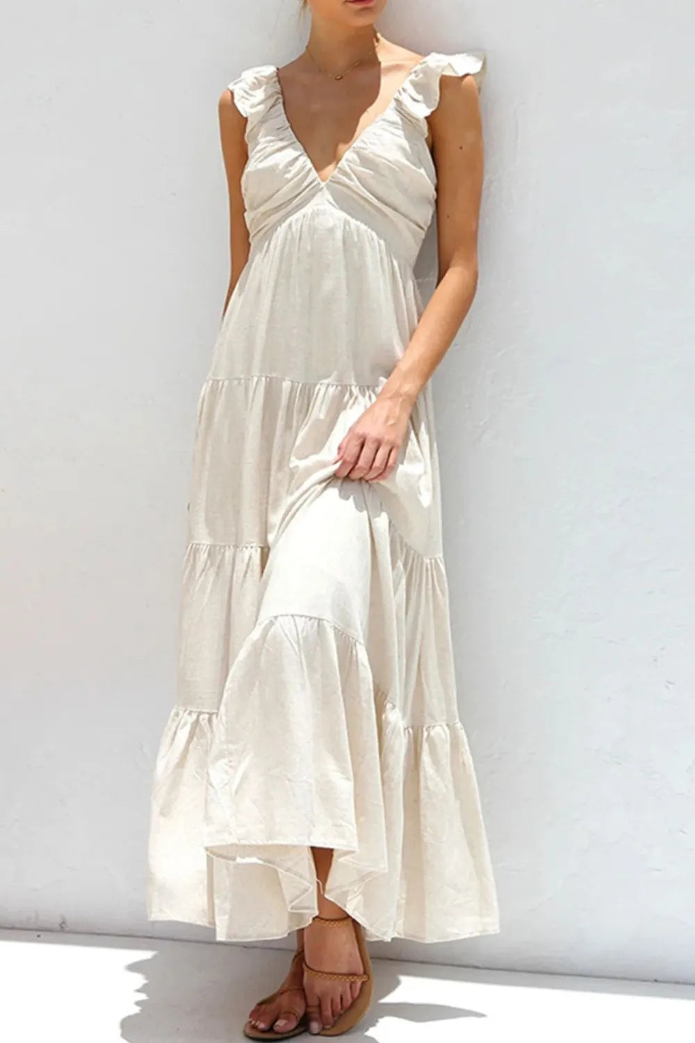 Ruffled V-Neck Tiered Dress at kamakhyaa.com by Trendsi. This item is Denim Heritage, Ship From Overseas, Under $50