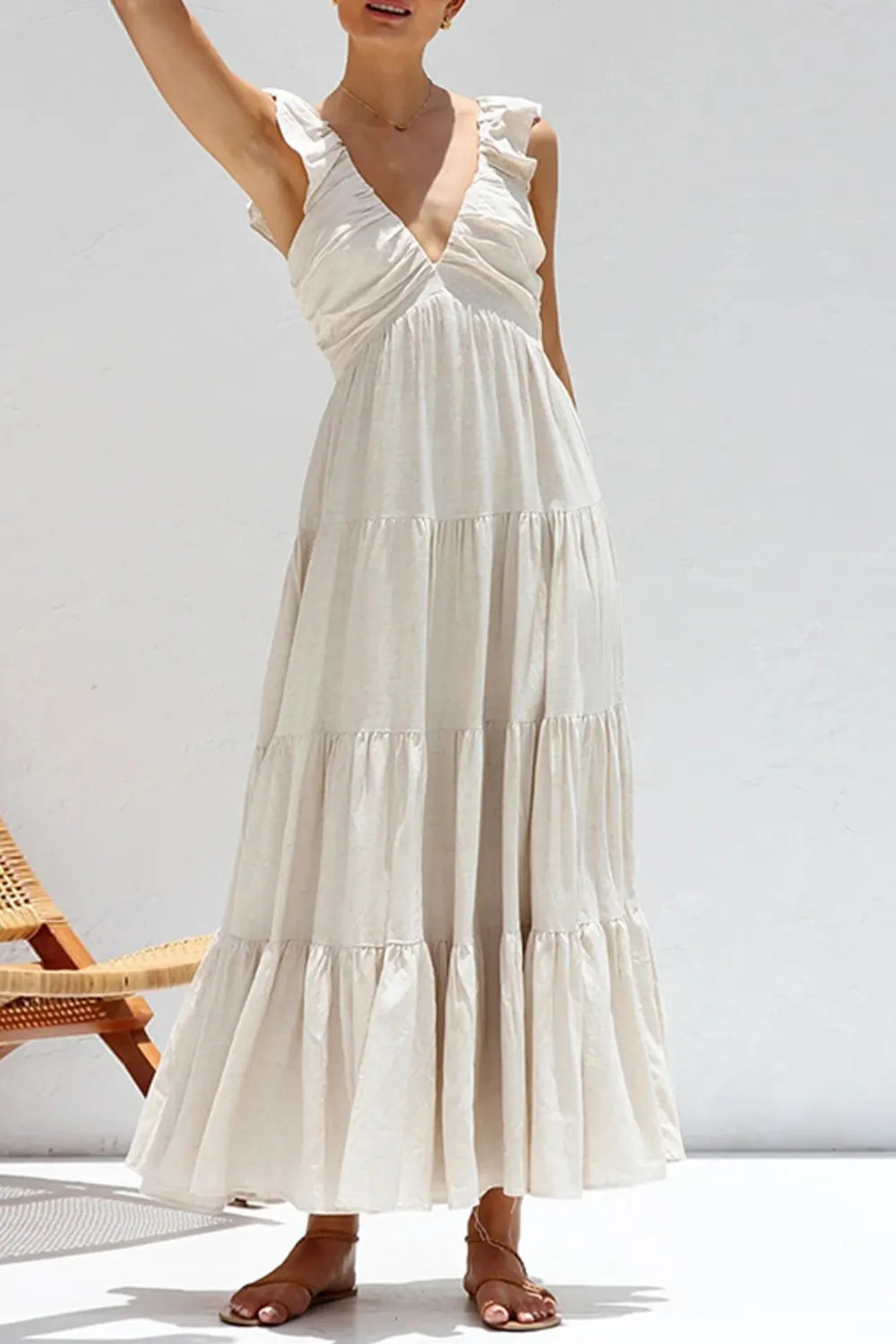 Ruffled V-Neck Tiered Dress at kamakhyaa.com by Trendsi. This item is Denim Heritage, Ship From Overseas, Under $50