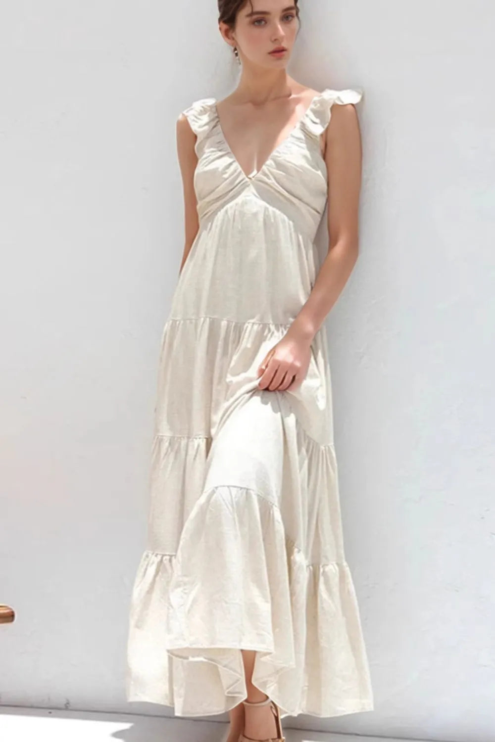 Ruffled V-Neck Tiered Dress at kamakhyaa.com by Trendsi. This item is Denim Heritage, Ship From Overseas, Under $50