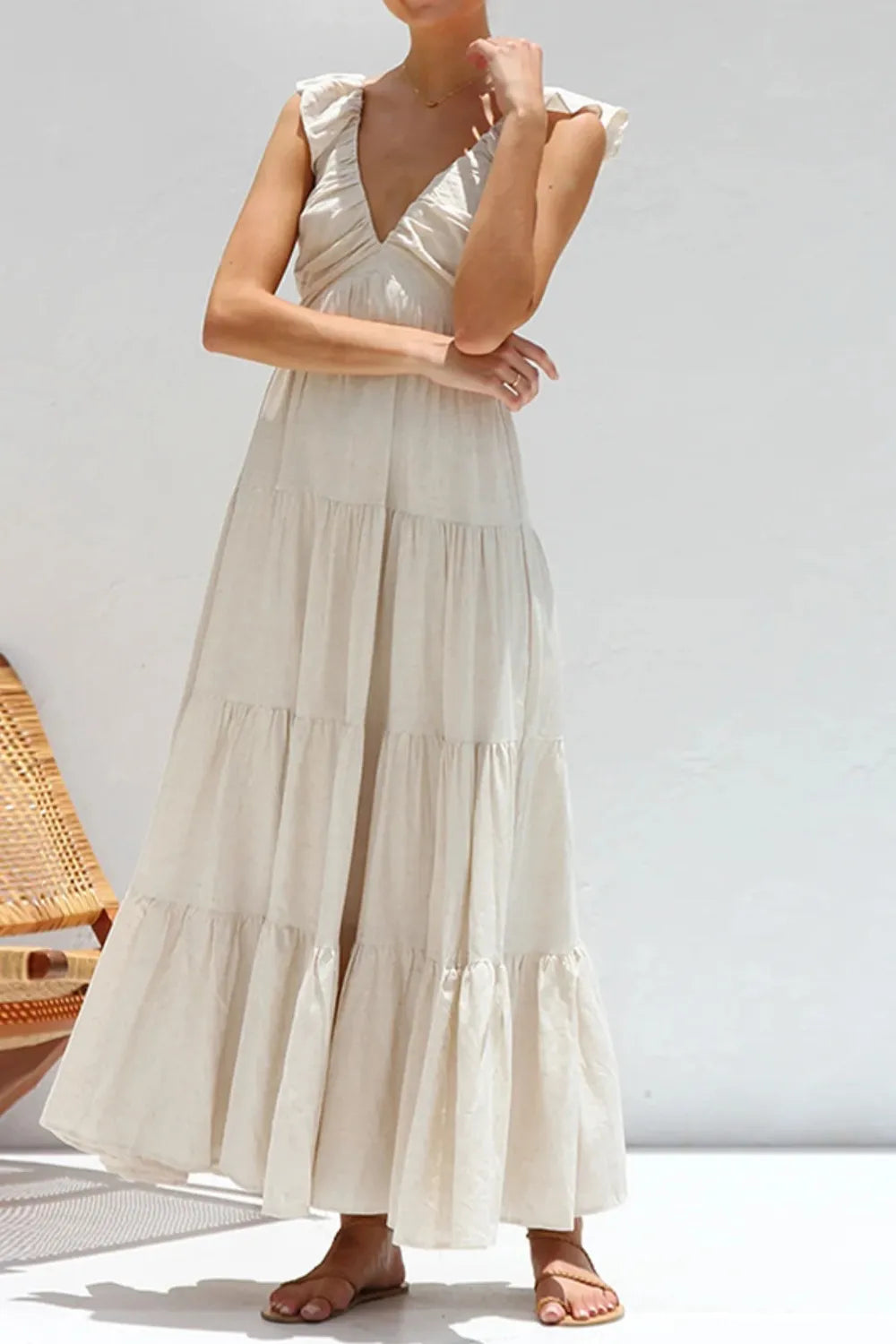 Ruffled V-Neck Tiered Dress at kamakhyaa.com by Trendsi. This item is Denim Heritage, Ship From Overseas, Under $50